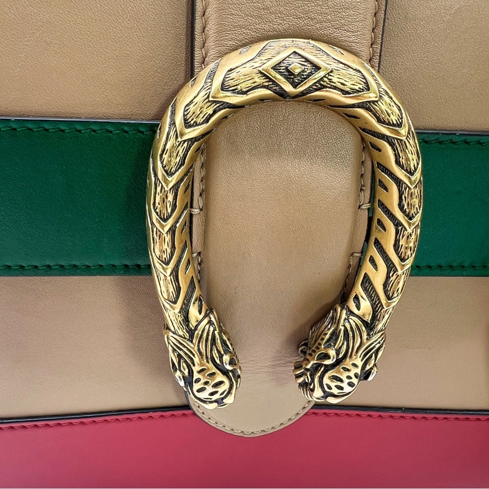 Gucci Calfskin Bamboo Web Medium Dionysus Top Handle Bag Red and Green - Picture 11 of 17